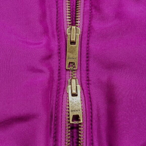 DKNY Magenta Pink Silk Full Zip Short Sleeve Jacket - Picture 3 of 6